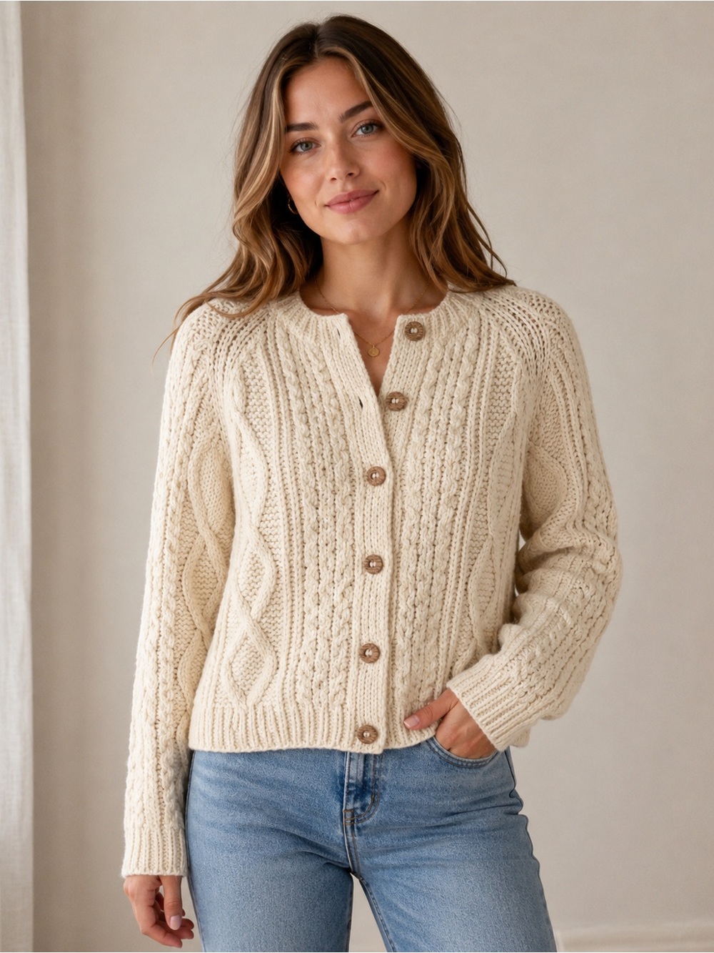 VTG Sanger Harris Italian Wool Fisherman Cable Knit Cardigan Sweater ~ M
